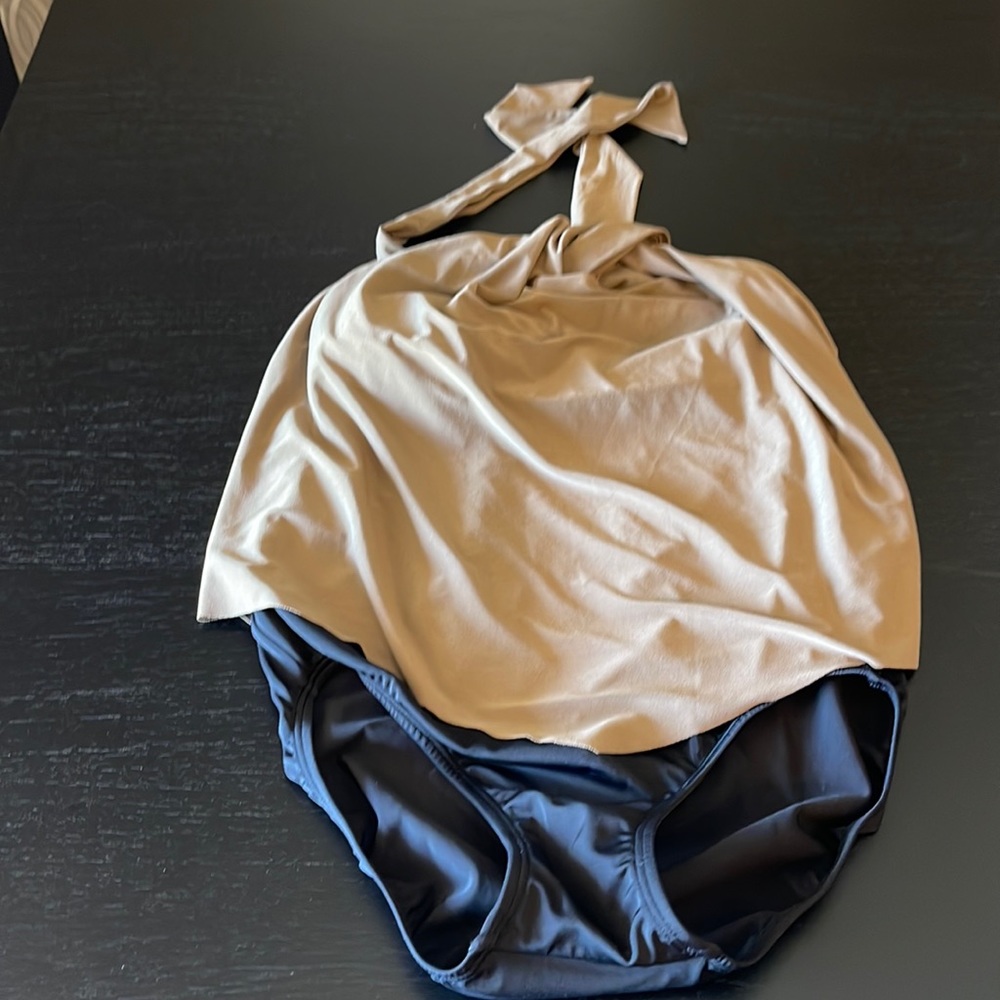 Venus swimsuit, size 6, one piece, black, and taupe/tan